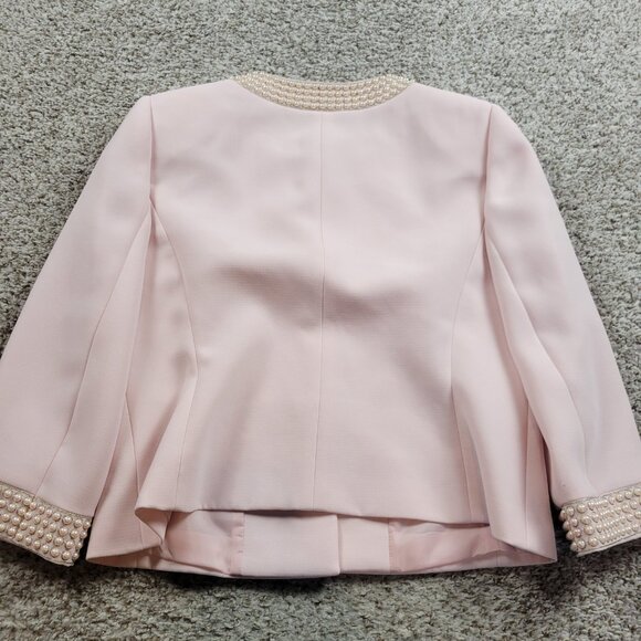 TAHARI Blazer Women’s 14 Pink Single Breasted Lined Career Work Embellished - Picture 7 of 7